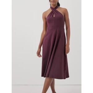 Pact Organic Cotton Fit n Flare Modern Plum Halter Dress Medium Spring Classic